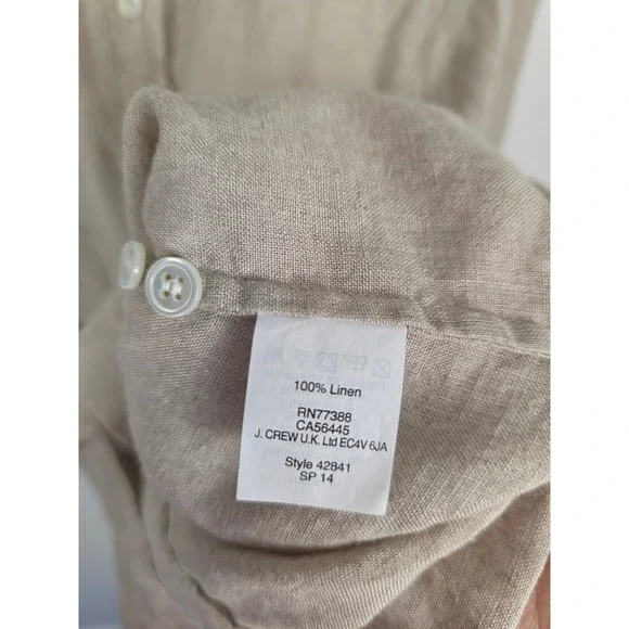 J.Crew Perfect Shirt Womens 2 Beige 100% Linen Long Sleeve Button Down 42841 - Picture 7 of 7